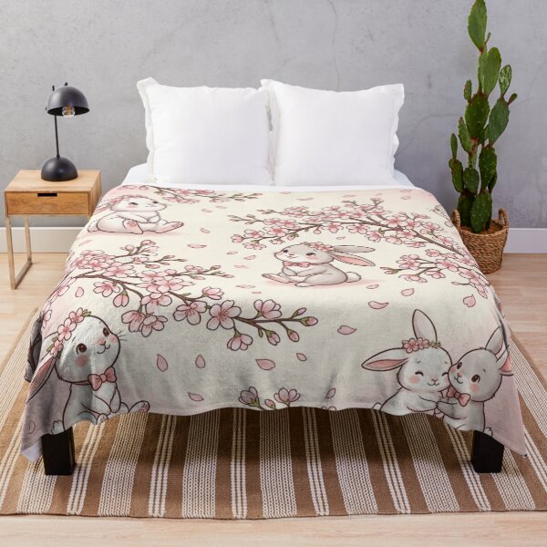 Item preview, Cute Bunny Cherry Blossom Seamless Pattern designed and sold by ShivCraftStudio.