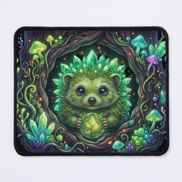 Item preview, Cute Magical Hedgehog with Green Crystals in Tree Hollow designed and sold by OlesiaCraft.