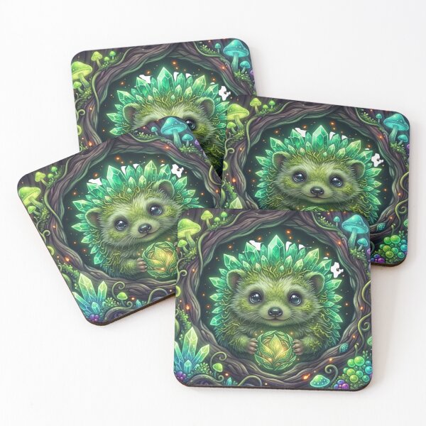 Item preview, Cute Magical Hedgehog with Green Crystals in Tree Hollow designed and sold by OlesiaCraft.