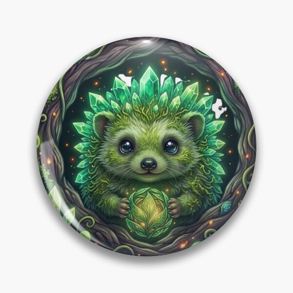 Item preview, Cute Magical Hedgehog with Green Crystals in Tree Hollow designed and sold by OlesiaCraft.