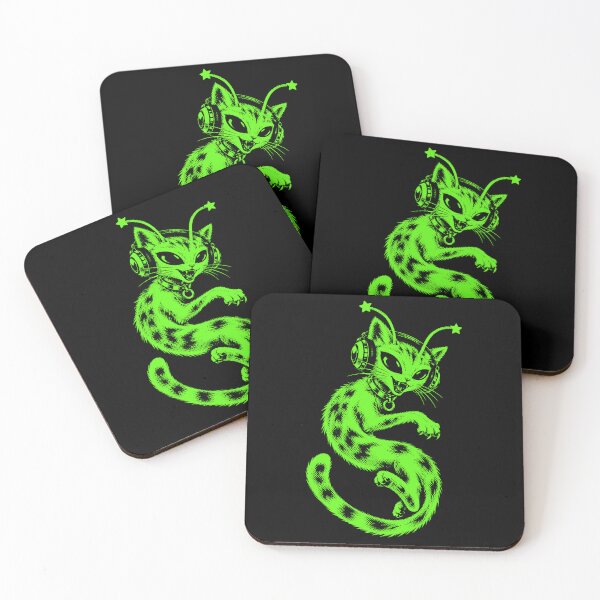 Item preview, Y2K Alien Cat Headphones Neon Green Space designed and sold by gordonbwyashop.