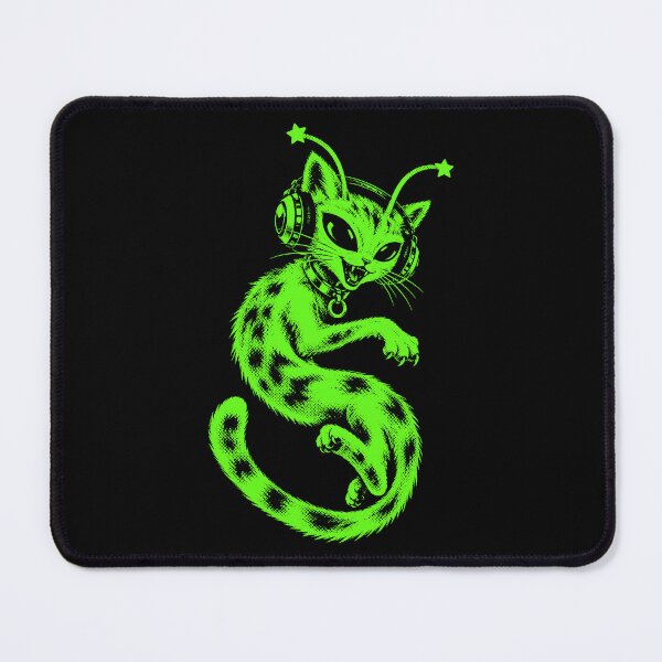 Item preview, Y2K Alien Cat Headphones Neon Green Space designed and sold by gordonbwyashop.