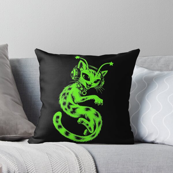 Item preview, Y2K Alien Cat Headphones Neon Green Space designed and sold by gordonbwyashop.