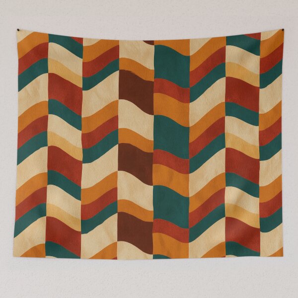 Item preview, Teal, Rust & Cream Retro Wavy Chevron Stripes designed and sold by AlfiB.