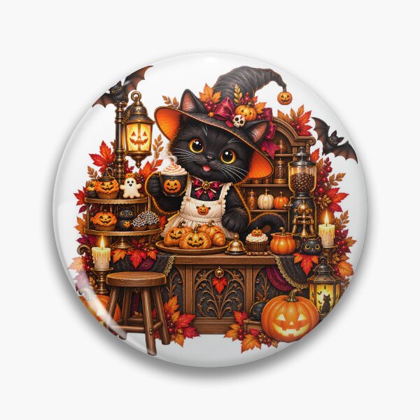 Item preview, Midnight Pumpkin Cat Café – Gothic Halloween designed and sold by Clothes With Smiling Animals Walt Gral.