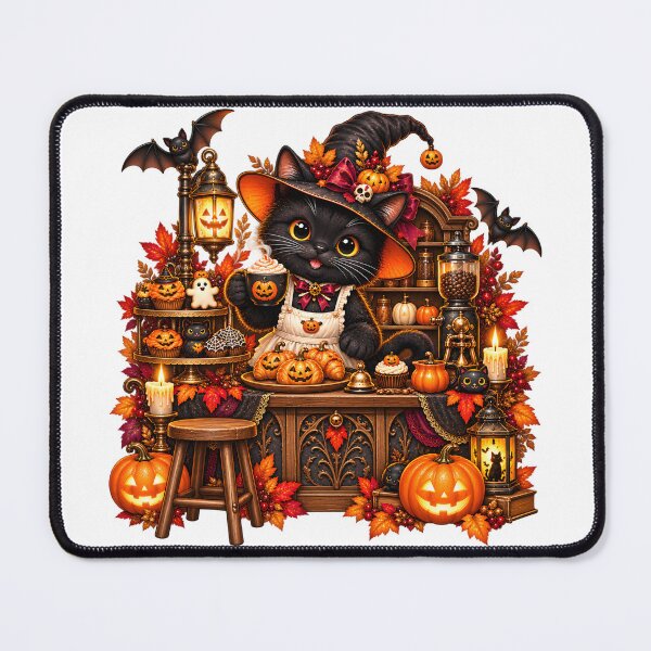 Item preview, Midnight Pumpkin Cat Café – Gothic Halloween designed and sold by Clothes With Smiling Animals Walt Gral.