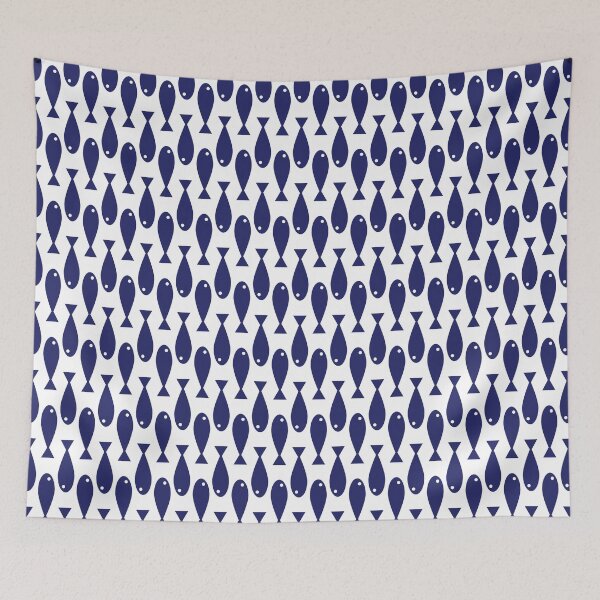 Item preview, Minimalist Navy Blue Fish Pattern designed and sold by ModdiesColors.