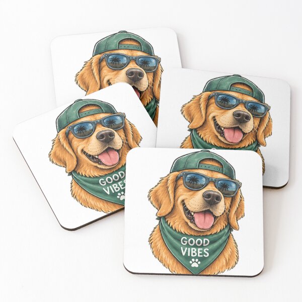 Item preview, Cool Golden Retriever with sunglasses, Good Vibes designed and sold by LongIslandDesgn.