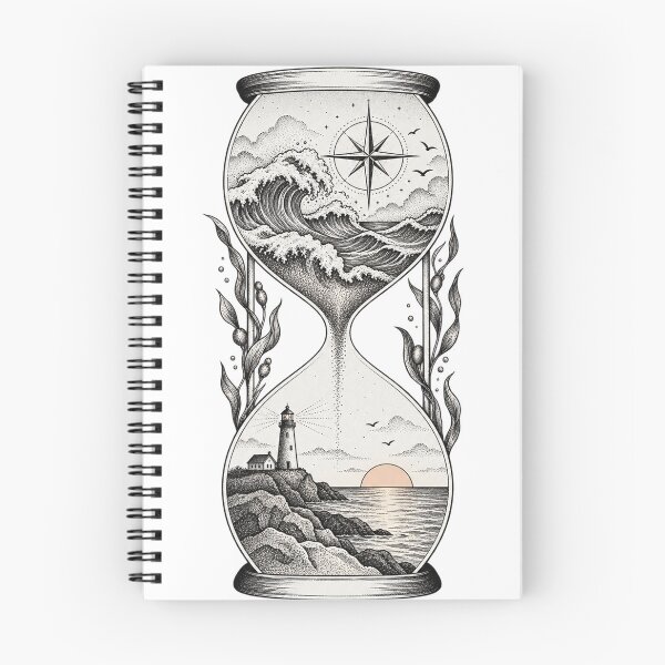 Artikelvorschau, Maritimes Stundenglas Meer Leuchtturm Dotwork entworfen und verkauft von LongIslandDesgn.