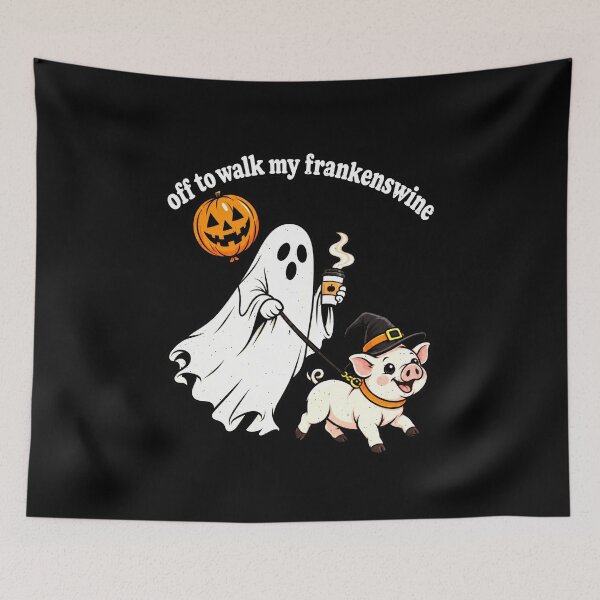 Item preview, Halloween Ghost Walking A Frankenswine designed and sold by elderberry.