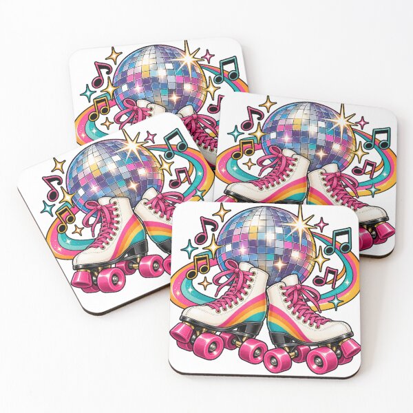 Item preview, Retro roller skates with disco ball and rainbow designed and sold by LongIslandDesgn.