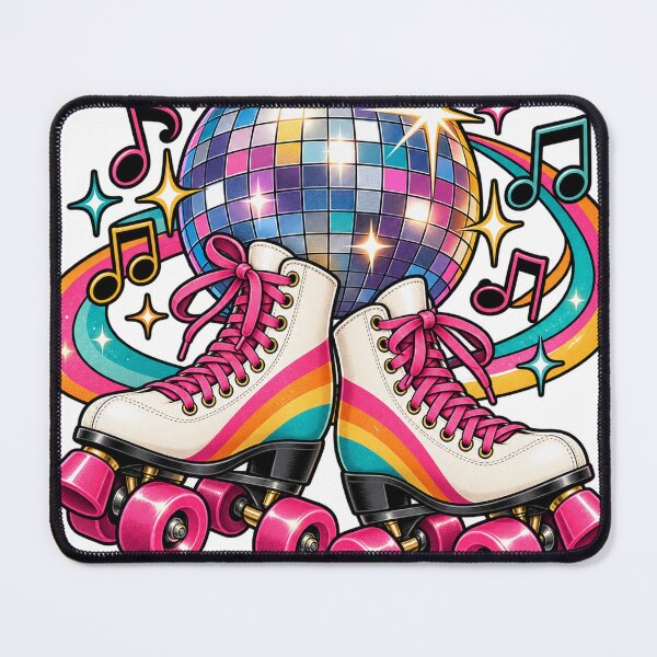 Item preview, Retro roller skates with disco ball and rainbow designed and sold by LongIslandDesgn.