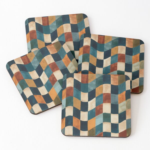 Item preview, Teal, Rust & Cream Wavy Retro Checkerboard designed and sold by AlfiB.