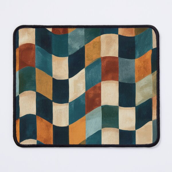 Item preview, Teal, Rust & Cream Wavy Retro Checkerboard designed and sold by AlfiB.