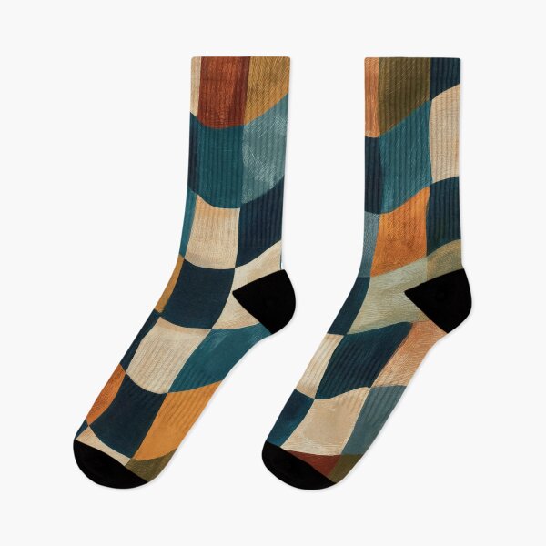 Item preview, Teal, Rust & Cream Wavy Retro Checkerboard designed and sold by AlfiB.