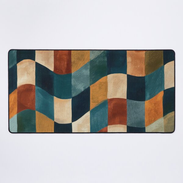Item preview, Teal, Rust & Cream Wavy Retro Checkerboard designed and sold by AlfiB.