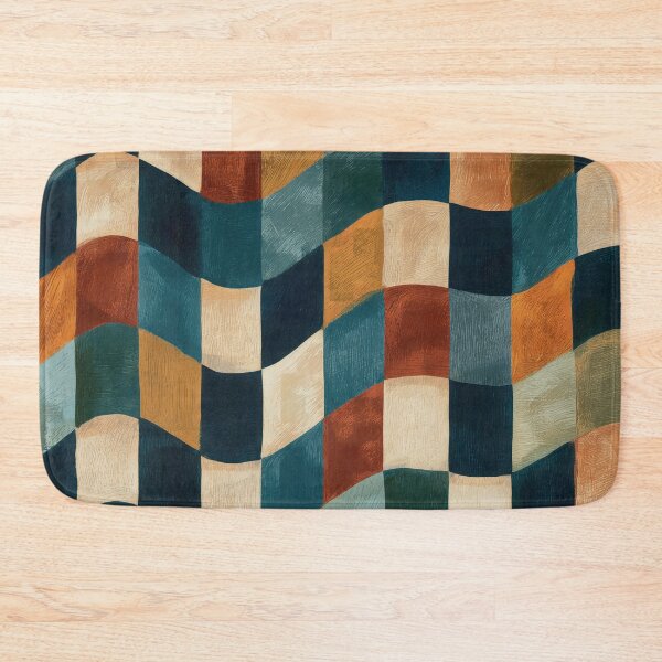Item preview, Teal, Rust & Cream Wavy Retro Checkerboard designed and sold by AlfiB.
