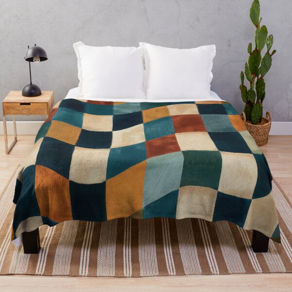 Item preview, Teal, Rust & Cream Wavy Retro Checkerboard designed and sold by AlfiB.