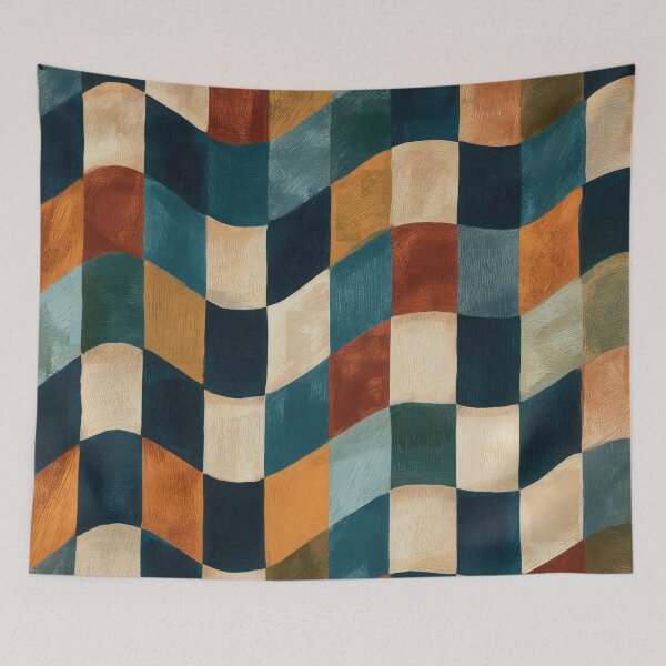 Item preview, Teal, Rust & Cream Wavy Retro Checkerboard designed and sold by AlfiB.