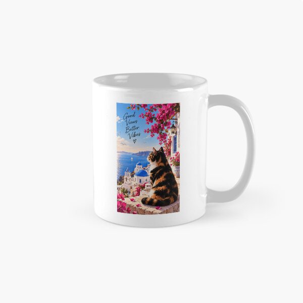 Item preview, Good Views Better Vibes – Calico Cat in Santorini designed and sold by House of Vardit.