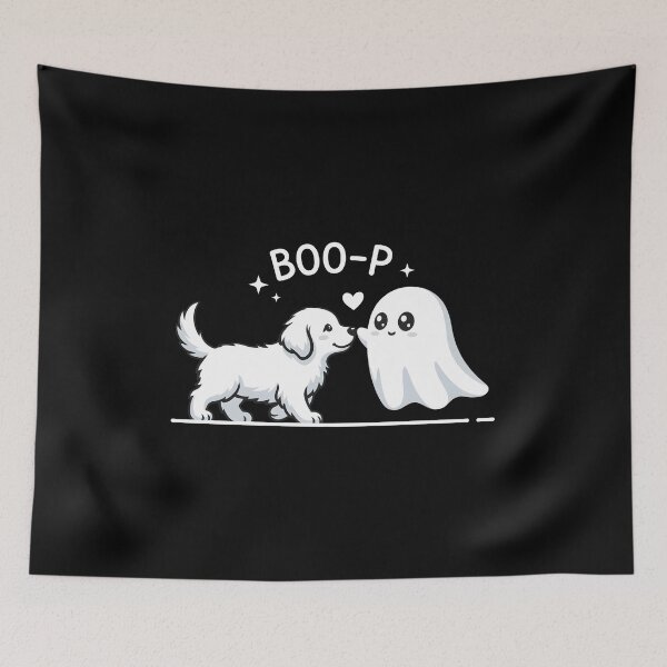 Item preview, Cute Dog Booping Ghost Boo-P Halloween Fun Art designed and sold by OlyvieArt.