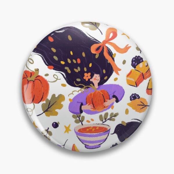 Item preview, Hello Autumn seamless pattern hand drawn print with pumpkin and girl designed and sold by NatalkaP.