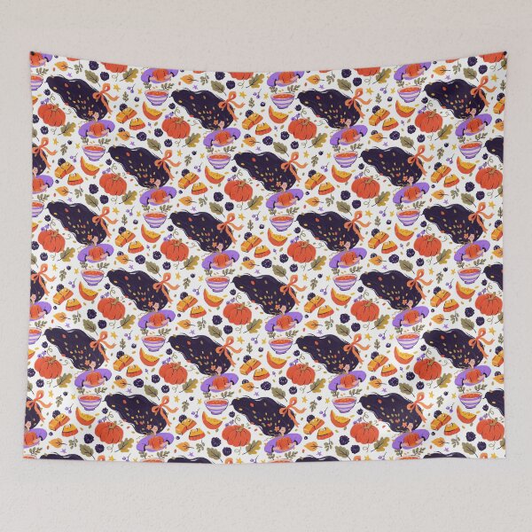 Item preview, Hello Autumn seamless pattern hand drawn print with pumpkin and girl designed and sold by NatalkaP.