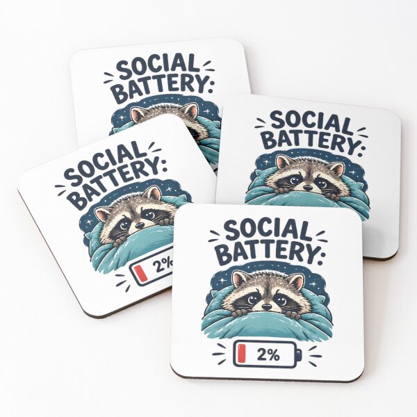 Item preview, Social Battery 2 Percent Cute Introvert Raccoon designed and sold by Pyt27.