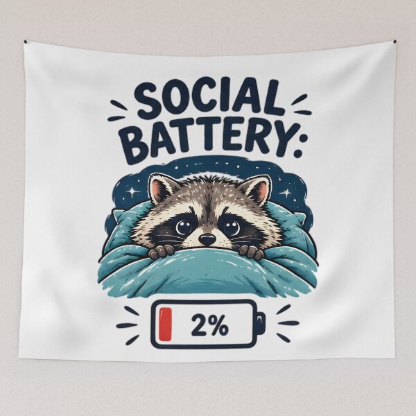Item preview, Social Battery 2 Percent Cute Introvert Raccoon designed and sold by Pyt27.