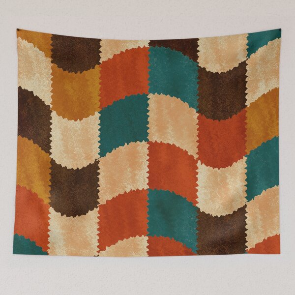 Item preview, Teal, Orange & Brown Fuzzy Wavy Checkerboard designed and sold by AlfiB.