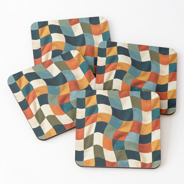 Item preview, Navy, Orange & Sage Groovy Wavy Checkerboard designed and sold by AlfiB.