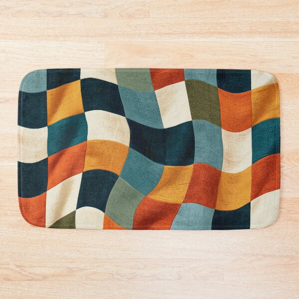 Item preview, Navy, Orange & Sage Groovy Wavy Checkerboard designed and sold by AlfiB.