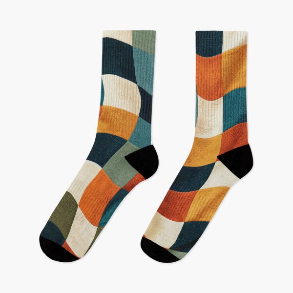 Item preview, Navy, Orange & Sage Groovy Wavy Checkerboard designed and sold by AlfiB.