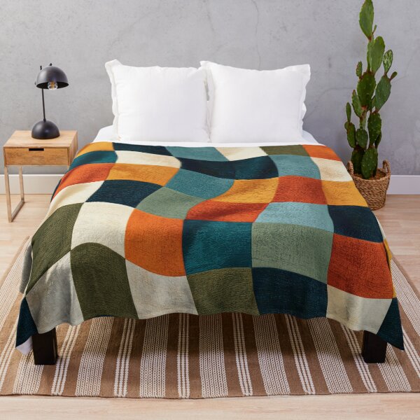 Item preview, Navy, Orange & Sage Groovy Wavy Checkerboard designed and sold by AlfiB.