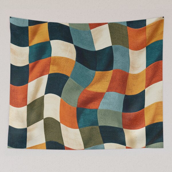 Item preview, Navy, Orange & Sage Groovy Wavy Checkerboard designed and sold by AlfiB.