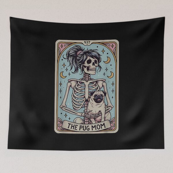 Item preview, Funny Skeleton Halloween Pug Mom Tarot Card Witchy Vibes  designed and sold by Daisy Grimes.