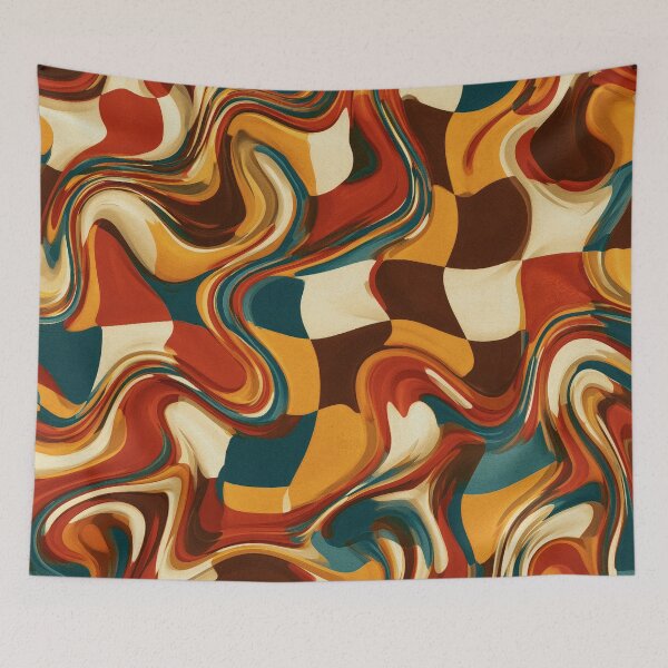 Item preview, Teal, Rust & Mustard Melted Psychedelic Checkerboard designed and sold by AlfiB.