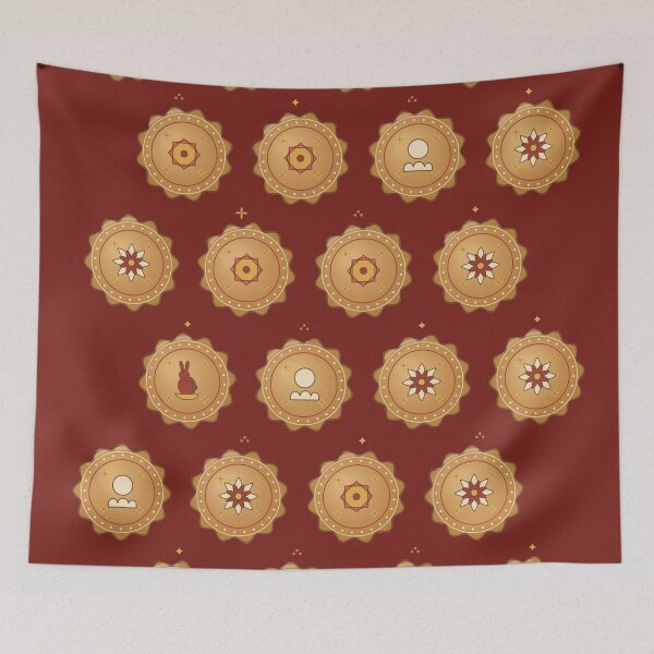 Item preview, Mooncake Medallion Damask Mid-Autumn Festival Repeat Pattern designed and sold by KungPowUnicorn.