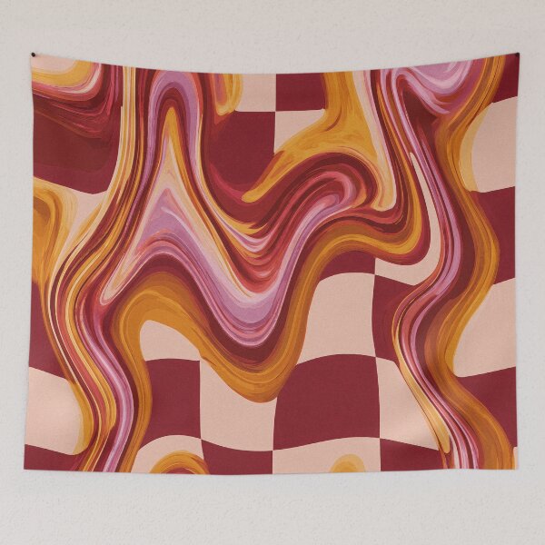 Item preview, Burgundy, Pink & Mustard Melted Checkerboard designed and sold by AlfiB.