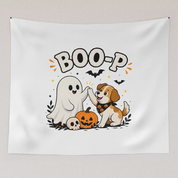 Item preview, Cute Ghost Dog High Five Boo-P Halloween Art designed and sold by OlyvieArt.