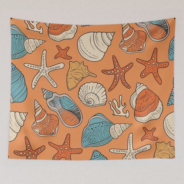 Item preview, Retro Seashell and Starfish Coastal Pattern designed and sold by NatArtSA.