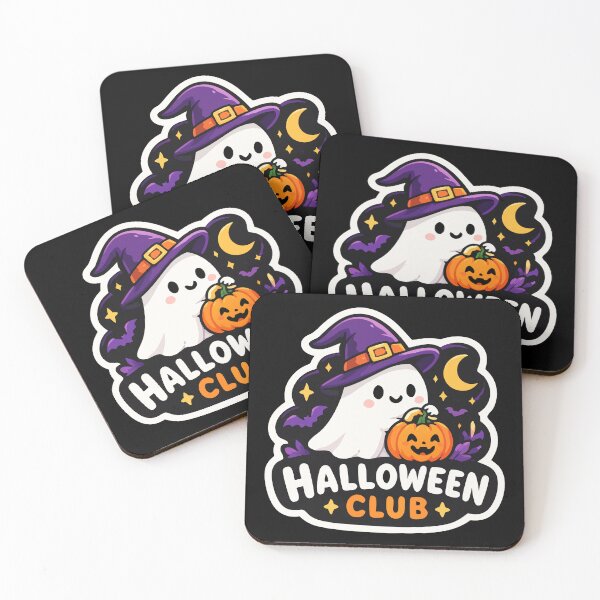 Item preview, Halloween Club Ghost Witch Pumpkin Sticker | Cute Spooky Halloween Design designed and sold by happyrays.