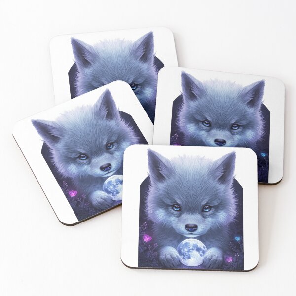 Item preview, Magical Celestial Wolf Cub Holding Glowing Full Moon designed and sold by OlesiaCraft.