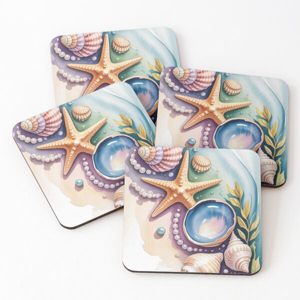 Item preview, Elegant Seashell and Pearl Coastal Watercolor designed and sold by NatArtSA.