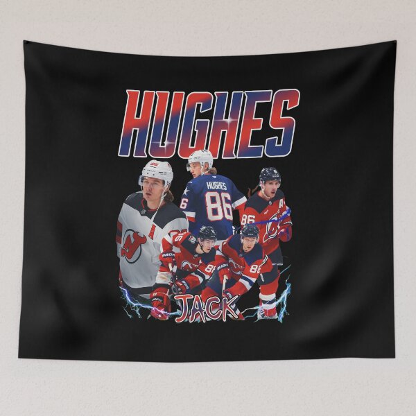 Artikelvorschau, Jack Hughes Hockey Star Collage Kunstdesign entworfen und verkauft von CHAREEMAN.