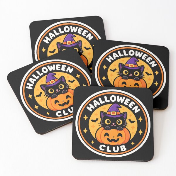 Item preview, Cute Black Cat Halloween Club - Witch Hat Pumpkin Badge designed and sold by happyrays.