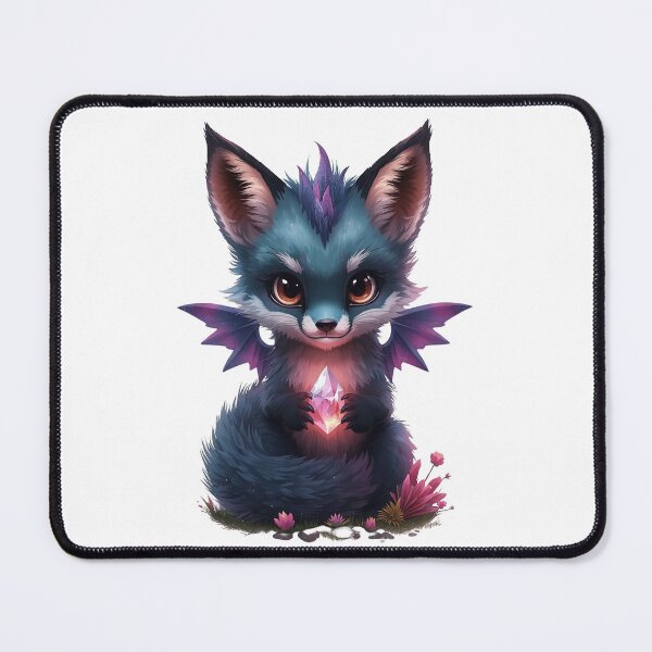 Item preview, Magical Winged Fox Dragon Holding Glowing Pink Crystal designed and sold by OlesiaCraft.