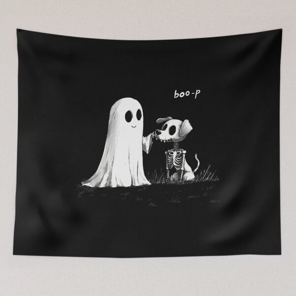 Item preview, Cute Ghost Booping Skeleton Dog Halloween Boo-p designed and sold by OlyvieArt.