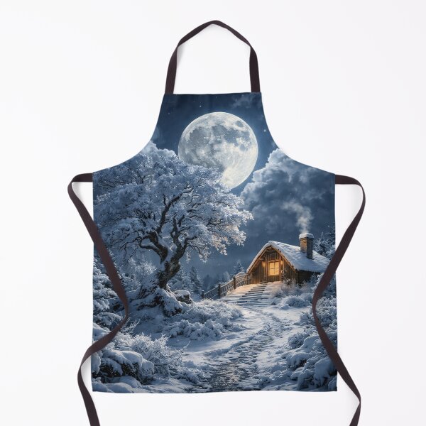 Item preview, Cozy Winter Cabin Under Full Moon – Snowy Forest Night Fantasy Art Print designed and sold by Kaleidoscope Print.