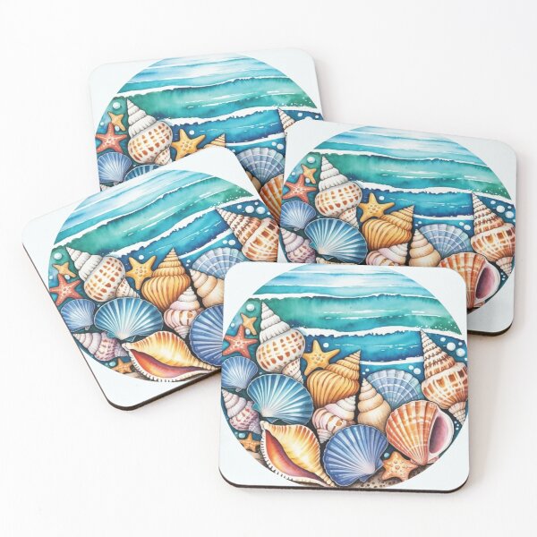Item preview, Watercolor Seashell Beach Circle Coastal Ocean Design designed and sold by NatArtSA.